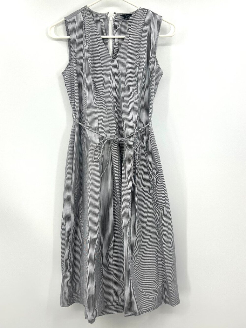 Ann Taylor Gray White Striped Sleeveless Cotton Dress Women's 2